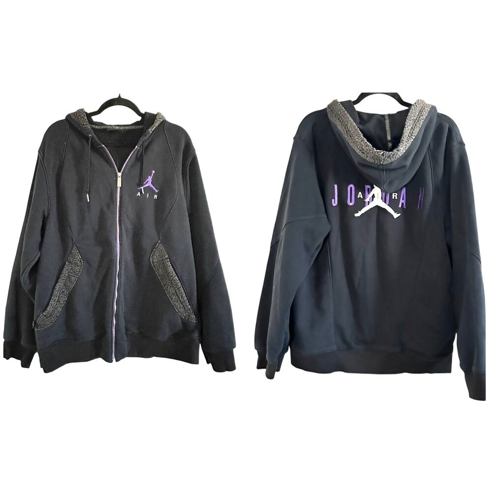 NIKE Air Jordan Purple Embroidered Jumpman Full Zip Hoodie Jacket Elephant - L